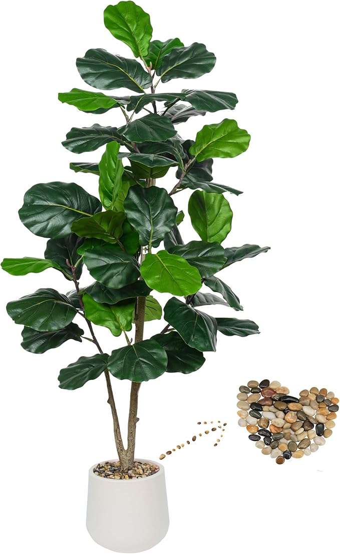 Artificial Fiddle Leaf Fig Tree 5FT, Large Realistic Faux Ficus Lyrata Plant with Pot Large Faux Plant for Indoor Outdoor Home, Office, Living Room, Bathroom Decor