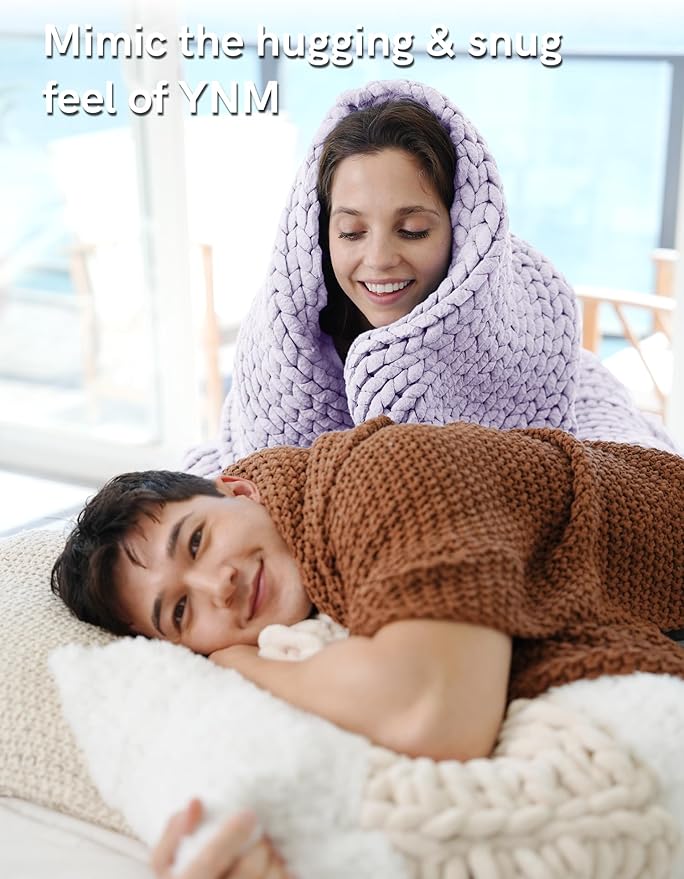 YnM Chunky Throw Blanket, Medium-Weight, Hand Knitted, Skin Friendly, Ventilated and Breathable, Machine Washable, Home Décor Piece for Couch, Sofa and Bed (Iris Lavender, 40x50 Inch)