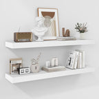 Fun Memories 36 Inch Floating Shelves - Deep Rustic White Wooden Wall Shelves - Extra Deeper & Thicker Wall Mounted Storage Shelf for Bedroom, Kitchen, Farmhouse - 2 Pack, Rustic White