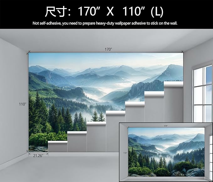 Misty Pine Forest Wallpaper Mountain Peaks Landscape Landscape Wall Mural (Not Peel and Stick)