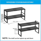 Expandable,Adjustable & Stackable Spice Rack, Cabinet Kitchen Countertop Shelf Organizer,Metal Pantry Storage Shelves - Space-Saving Storage Solution(2Packs/Black/Large)