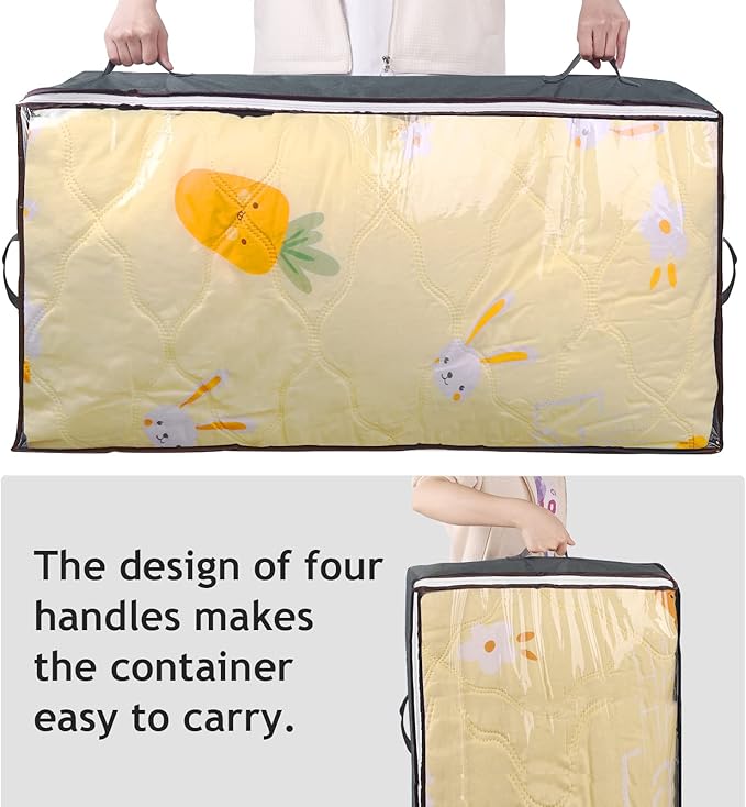 90L Under Bed Storage Containers, Large Capacity Underbed Storage Bags Organizer, Thick Fabric Storage Bins with Clear Window and Reinforced Handles for Blanket Comforter Bedding Clothes, 8 Pack
