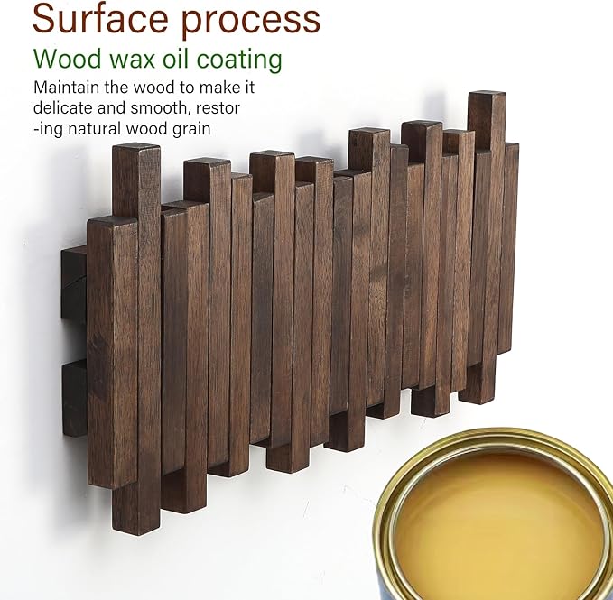 Wall Mounted Piano Coat Rack| Coat Rack Wall Mount| Flip Down Hook Rack 5 Hooks| Entryway Wall Art Hook,Made of Acacia Wood (Wood Wax Oil Dyed Walnut Color).Wall Art