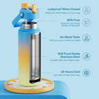 Insulated Water Bottle with Straw Stainless Steel Water Bottle, Leak-Proof, BPA-Free, Double Wall Vacuum Keeps Cold for 24 Hours for Sports, Travel, School (32 oz, Sunny Breeze)
