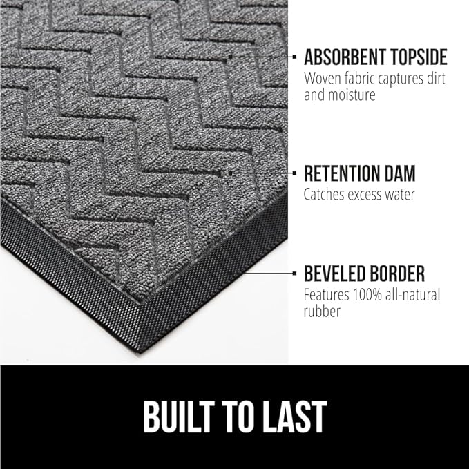 GORILLA GRIP All-Season WeatherMax Doormat, 47x35, Durable Natural Rubber, Stain and Fade Resistant, Low Profile, Indoor Outdoor Door Mats, Easy Clean Patio Entrance Mat, Steel Chevron