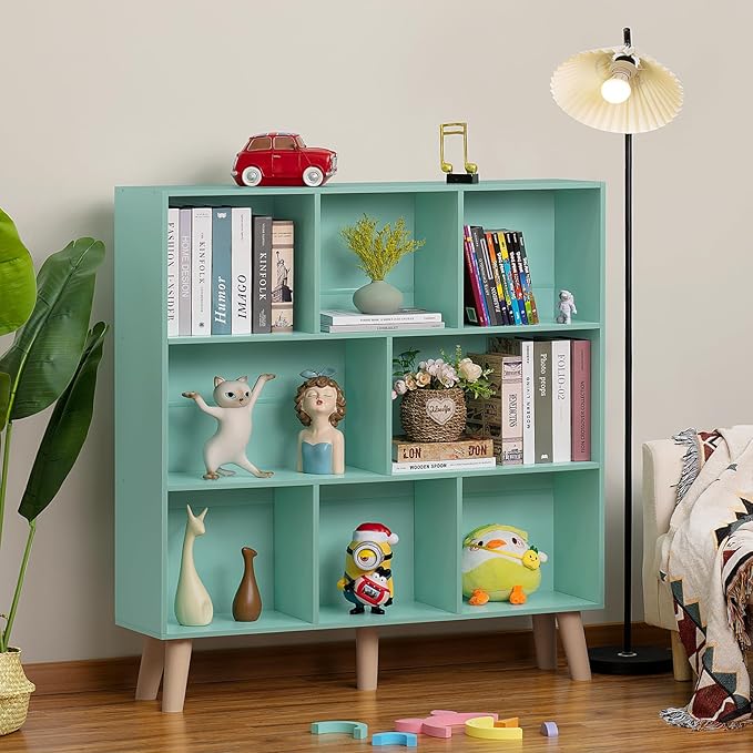 LEYAOYAO 8 Cube Bookshelf 3-Tier - Mint Green