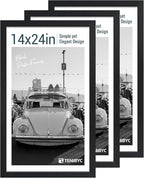 14x24 Poster Frame 3 Pack, Textured Black Solid Wood Gallery Picture Frame - Wall Hanging