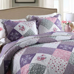 NEWLAKE Quilt Bedspread Sets-Floral Checkered Pattern Reversible Coverlet Set,Queen Size