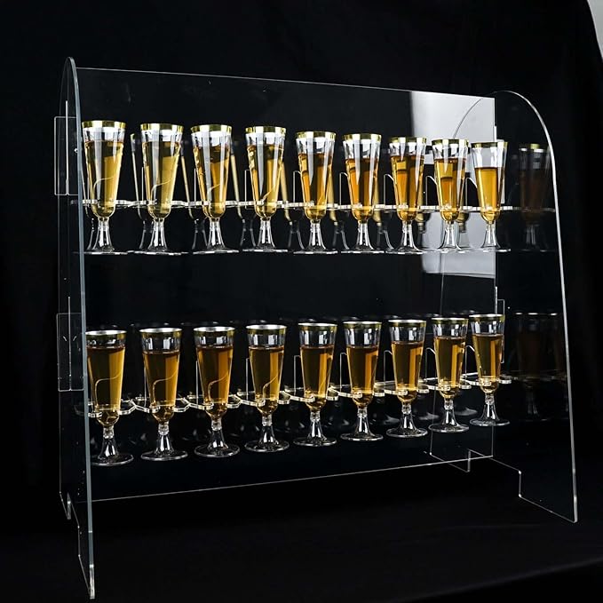 Tableclothsfactory 25" Clear Acrylic 2-Tier Wine Glass Stemware Rack, Champagne Flute Holder with Stand