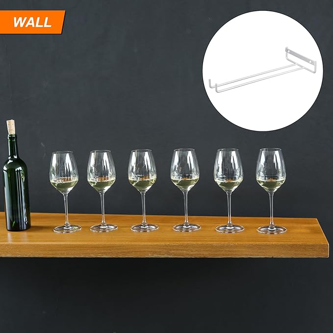 uxcell 5Pcs Wine Glass Rack, 10.43 Inch Iron Wine Glasses Rack Under Cabinet Stemware Rack - Wall Mountable Wine Glass Holder Storage Hanger for Bars Coffee Restaurants Kitchens, Silver