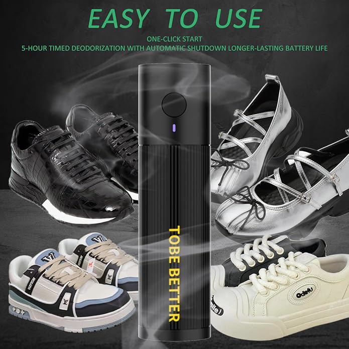 Shoe Deodorizer Rechargeable Ozone Tech Eliminates Odors in All Footwear, Auto Shut-Off Durable Dryer-Style Freshener