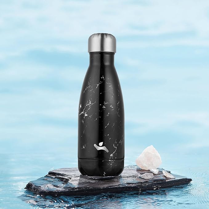 Insulated Water Bottles,12 oz Double Wall Stainless Steel Vacumm Metal Flask for Sports Travel,Marble Midnight