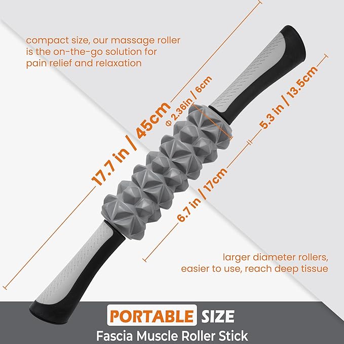 KITWILD Muscle Roller Stick, Massage Roller Stick for Athletes, Body Massage Stick for Muscles Deep Tissue, Muscle Relaxation Roller for Physical Therapy, Myofascial Release, and Yoga Therapy