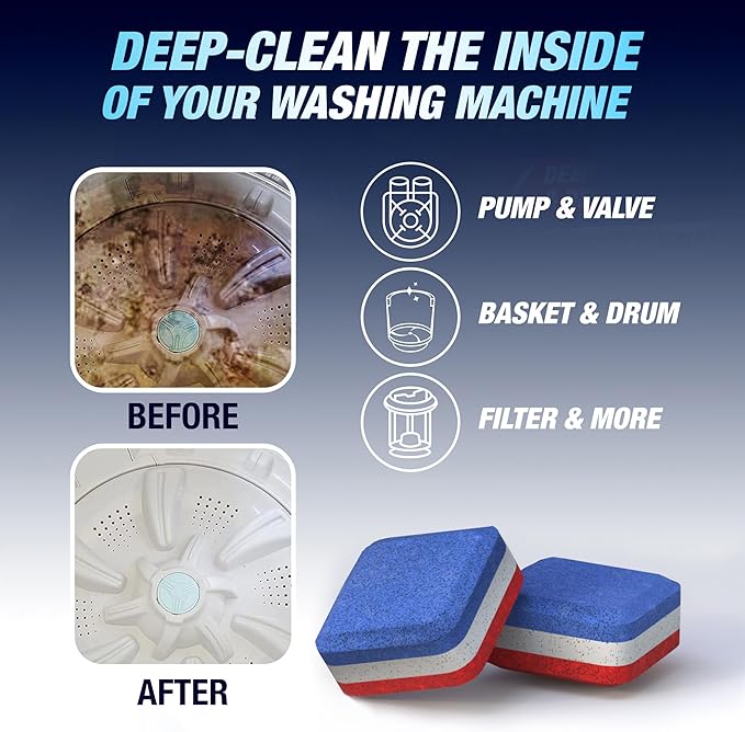 Washing Machine Cleaner Tablets 28 Pack for HE Top Load - Eco Friendly Washer Machine Cleaning Tablets - 3 Layers Septic Safe Wash Machine Full Deodorizer Descaler Protector - 1 Plus Year Supply