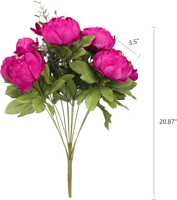 Duovlo Springs Flowers Artificial Silk Peony Bouquets Wedding Home Decoration,Pack of 1 (Spring Hot Pink)
