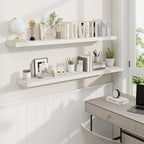 Fun Memories 55 Inch Fireplace Mantel Shelf -Long Floating Shelves, Deep Wall Mounted Farmhouse Display Shelves with Invisible Heavy Duty Metal Bracket, White, 2 Pack