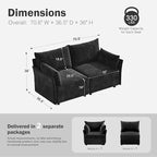 Oversized Loveseat Sofa, Modern Modular Sectional Couch Black Fluffy Chenille Mid Century 2-Seat 24.5" Deep Seat for Apartment, Living Room, Bedroom