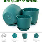 9/8/7.5 inch Flower Pots, 3 Pack Modern Plastic Planters with Drainage Holes and Trays for House Plants, Plant Pots for Indoor Outdoor Plants, Blue Green