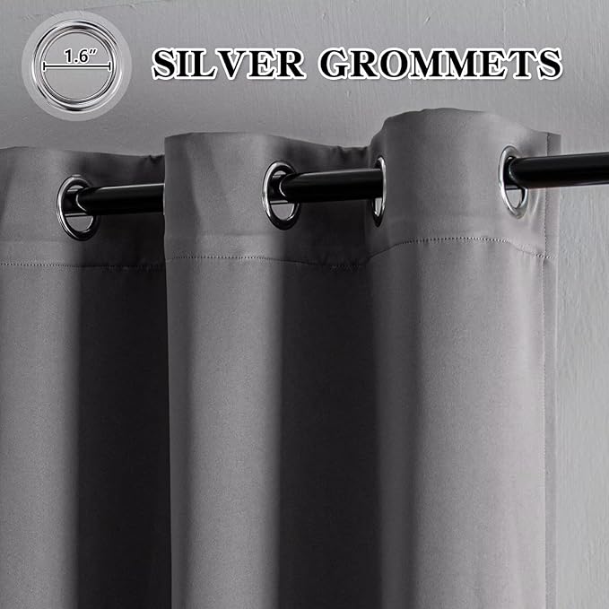 Blackout Curtains 90 Inch Length for Bedroom, Thermal Insulated Blackout Curtains 2 Panels Set, Solid Grommet Privacy Room Darkening Drapes for Living Room Windows(W52 x L90, Light Grey)