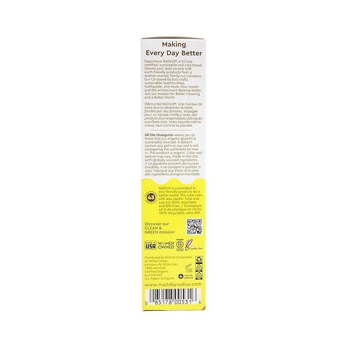 RADIUS Children's Toothpaste, Coconut Banana, 3 oz, Non-Toxic Chemical-Free Gluten-Free, Designed to Improve Gum Health & Prevent Cavities, Pack of 2