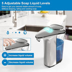Automatic Soap Dispenser, Touchless Dish Soap Dispenser 17oz/500ml with Infrared Sensor, 5 Adjustable Soap Levels, Liquid Dispenser for Bathroom Kitchen (Silver)