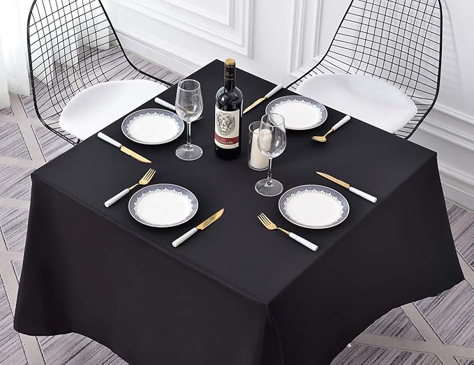 Surmente Square Tablecloth for Square or Round Tables 100% Polyester 70x70 Inch Table Cloth for Weddings, Banquets, or Restaurants (Black)