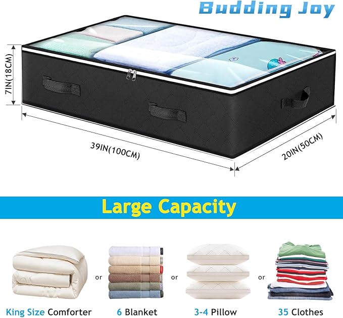 6 Pack Under Bed Storage Containers Organizer, Large Capacity Underbed Clothes Storage Bins, Bedroom Organization and Storage, Foldable Storage Bags for Clothes Pillow Blankets Bedding