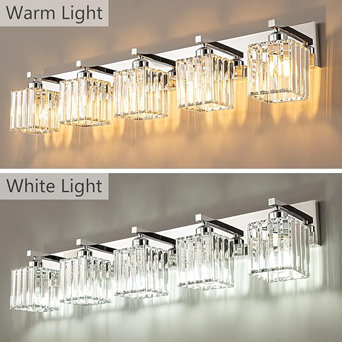 Modern Vanity Light 5-Lights Chrome Crystal Bathroom Wall Light Fixtures