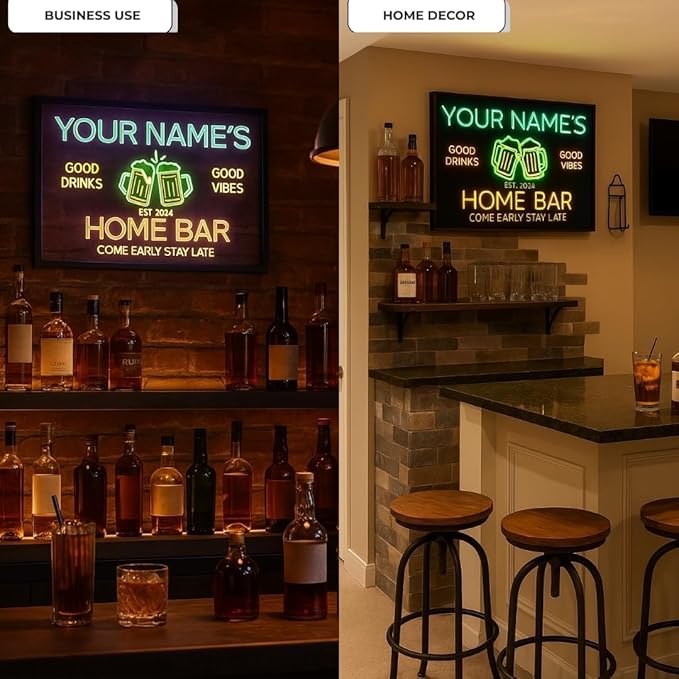Personalized Basement Bar LED Neon Sign, Custom Name Happy Hour Acrylic Wall Light for Home Bar & Man Cave Decor