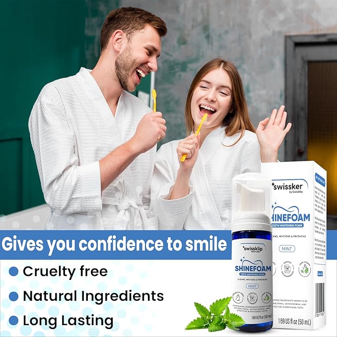 Swissklip Teeth Whitening Foam | Mint Flavor Whitening Toothpaste | Teeth Whitener I Professional Teeth Whitening Kit | 100% Vegan - Made in USA - 1.69 oz - Pack 1