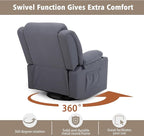 Rocker Swivel Recliner Chair for Adults, Overstuffed Large Manual Recliner Glider with Massage and Heat, Comfy Soft Fabric Living Room Reclining Sofa Chair(Technical Grey)
