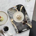 Serving Trays with Handles, 14.5 x 9.8 inch Rectangular Plastic Tray for Restaurant, Kitchen, Abstract Background Black Marble