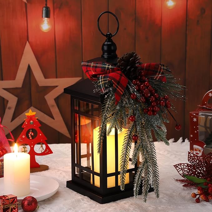 Christmas Lantern Christmas Decorative Lantern Snow Globe Christmas Decorations Indoor Outdoor Flashing Candle Lights, Dining Table Fireplace Decoration Hanging Candle Lanterns Holiday Decor
