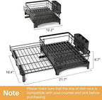 Dish Drying Rack - Extendable Dish Rack, Large Sink Drying Dish Drainer for Kitchen Counter, Stainless Steel Dish Strainer with Utensil Holder (Black)