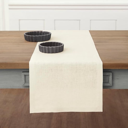 Solino Home Linen Ivory Table Runner 60 Inches - 100% Pure Linen Small Table Runner 14 x 60 Inch Ideal for Dresser and Coffee Tables - Fall, Autumn, Thanksgiving - Fete