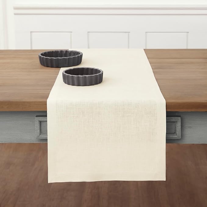 Solino Home Linen Ivory Table Runner 36 Inches - 100% Pure Linen Small Table Runner 14 x 36 Inch Ideal for Dresser and Coffee Tables - Fall, Autumn, Thanksgiving - Fete