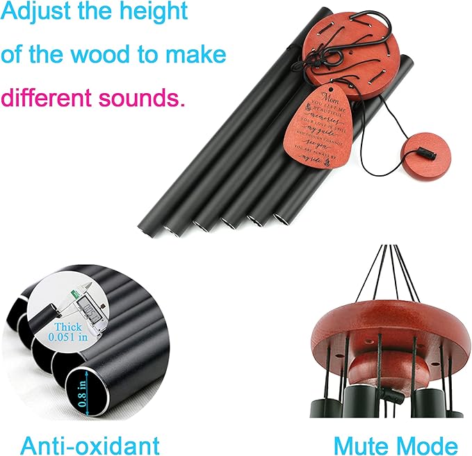 Memgift Memorial Wind Chime for Loss of Mom - Solid Beech Wood Sympathy Gift - Outdoor Bereavement Wind Chime for Mother - Garden & Patio Remembrance of Loved One 32 Inch