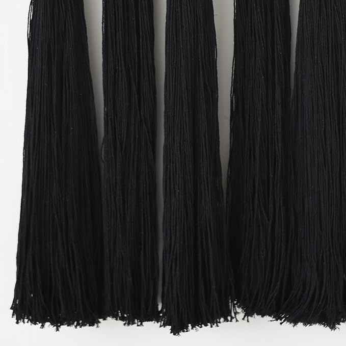 Macrame Wall Hanging Black Sphericity Cotton Tassels Textile Hanging Geometric Yarn Wall Art for Bedroom Living Room Decor 15.7" W x 39" L