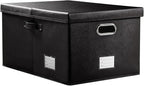 PRANDOM Collapsible Storage Box with Lid [1-Pack] Leather Fabric Foldable Storage Bin Organizer Container Basket Cube with Cover for Home Bedroom Closet Office Nursery Black (22.8X15.7X11.8)