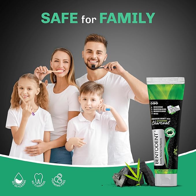 BENTODENT TOOTHPASTE Teeth Whitening Bentonite Clay & Activated Charcoal Toothpaste - Natural Teeth Whitening Toothpaste, No Fluoride & No SLS Vegan, 3.52 oz