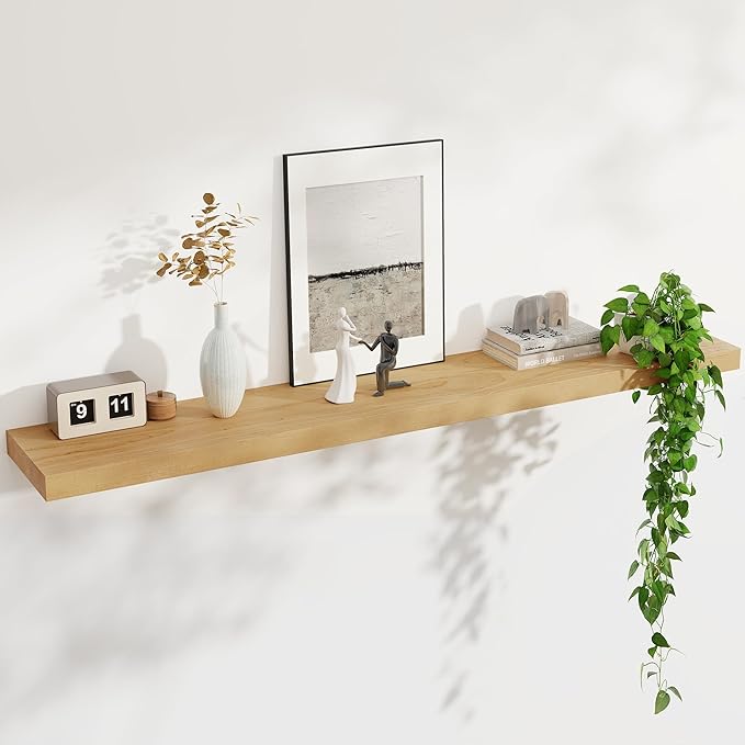 Floating Shelves for Wall, USA-Sourced Brich Wood 55 Inch Long Wall Shelves, Natural Wooden Mounted Picture Ledge Shelf, Nursery Book Storage Shelf Kids Bookshelf, Display Shelf for Bathroom