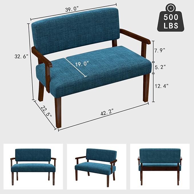 Accent Chair 2 Seat, Arm Chairs with Soft Seat and Armrests for Living Room, Love seat for Dining, Reading, and Waiting Rooms (Blue)