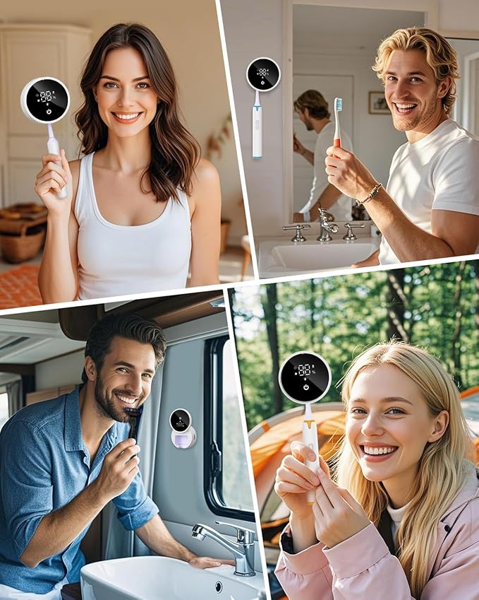 Upgraded UV Toothbrush Cleaner Holder Wall Mounted, Temracha Razor Electric Toothbrush Holder for Bathroom, LED Smart Screen, with Auto-Inductive Cover, Cleaning and 60-Degree Drying, for Home, Travel