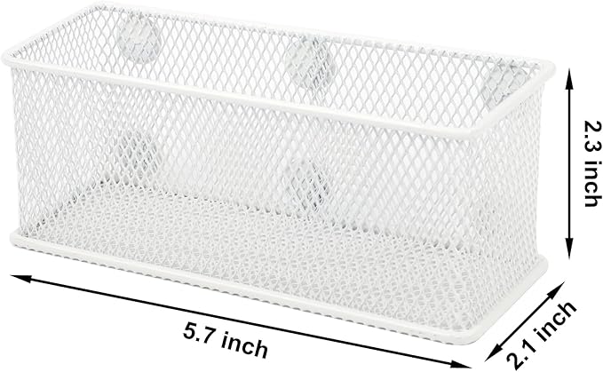 EASEPRES Magnetic Pencil Holder Set of 6 - Wire Mesh Storage Baskets Organizer with Strong Magnets - Perfect for Whiteboard, Refrigerator and Locker Accessories, White