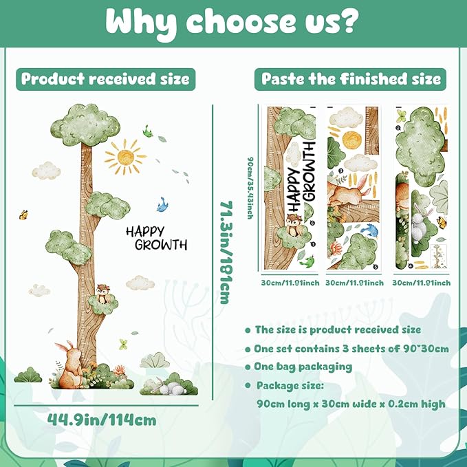 3D Cartoon Height Chart for Kids, DIY Growth Stickers, Removable Height Wall Chart for Kids Nursery, Bedroom, Bathroom