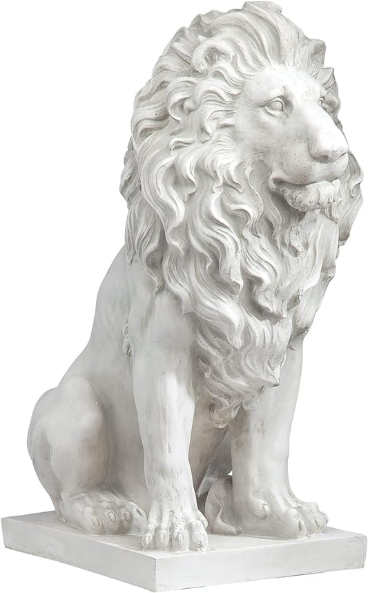 Design Toscano Lion of Florence Sentinel Indoor/Outdoor Animal Statue, 28 Inch Tall, Cast Stone Resin, Antique Stone Finish