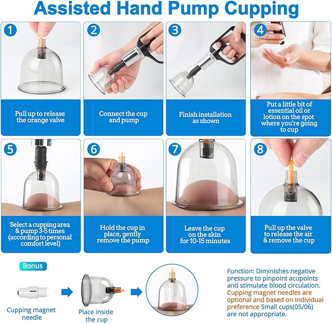 Cupping Kit for Massage Therapy, Silicone Physical Chinese Therapy Cupping Set at Home, Professional Muscle Cupping Tool with Pump & Vacuum Cups for Cellulite Reduction