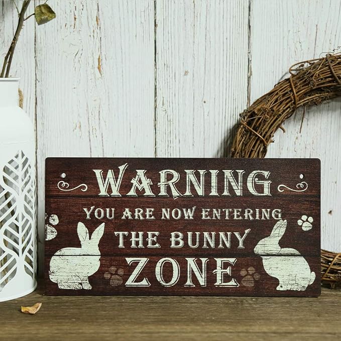Putuo Decor Funny Rabbit Sign Bunny Rabbit Home Decor Gift Bunny Mom Bunny Lover 12 x 6 Inch (The Bunny Zone) Easter Decorations