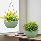 8 inch Small Hanging Planters Plant Pots for Indoor Outdoor Plants, 2 Pack Hanging Flower Pots with Drainage Holes and Chain for Garden Porch, Plastic Hanging Baskets for House Plants, Green