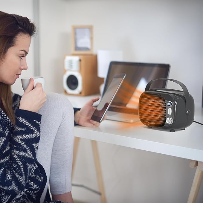 Space Heater, Small Desk Heater with High Output, Safe and Quiet Ceramic Desktop Heating Fan for Home Bedroom Office Desk Indoor Use(Grey)